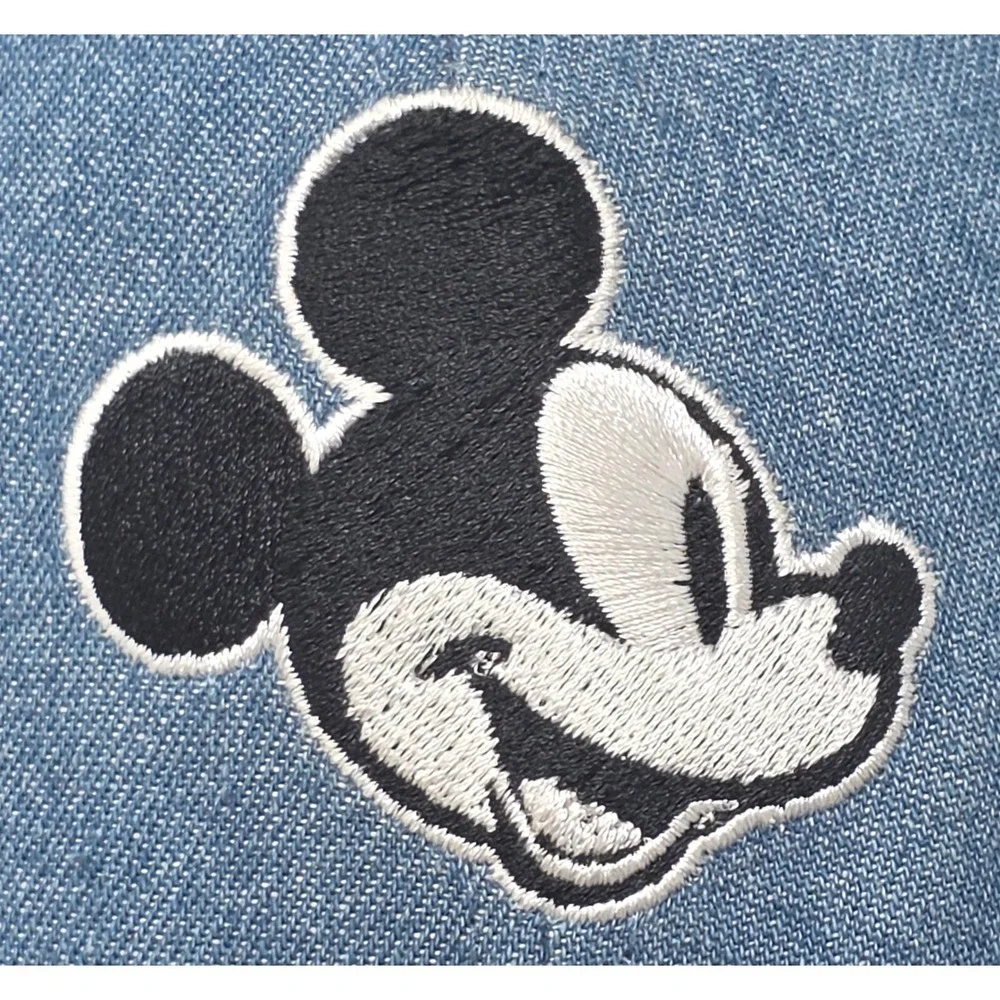 Disney Mickey Mouse Strapback Hat Youth Blue Denim Tropical Floral Brim Cap